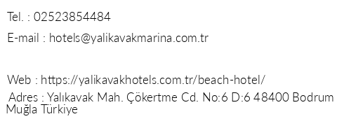 Yalkavak Marina Beach Hotel telefon numaralar, faks, e-mail, posta adresi ve iletiim bilgileri